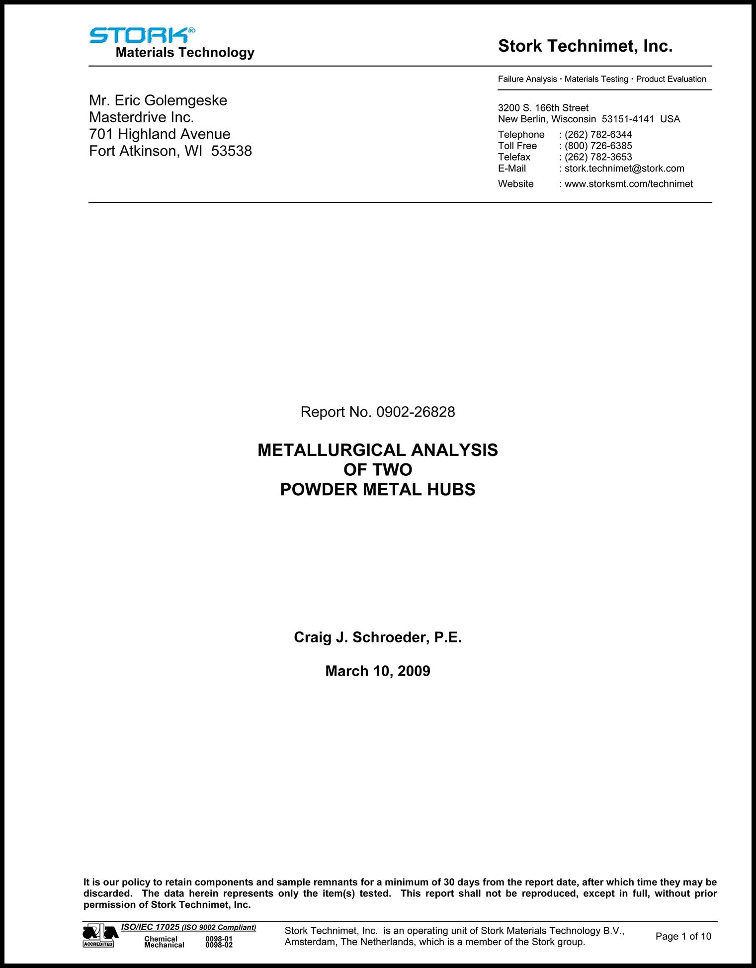 Powdered Metal Test Report